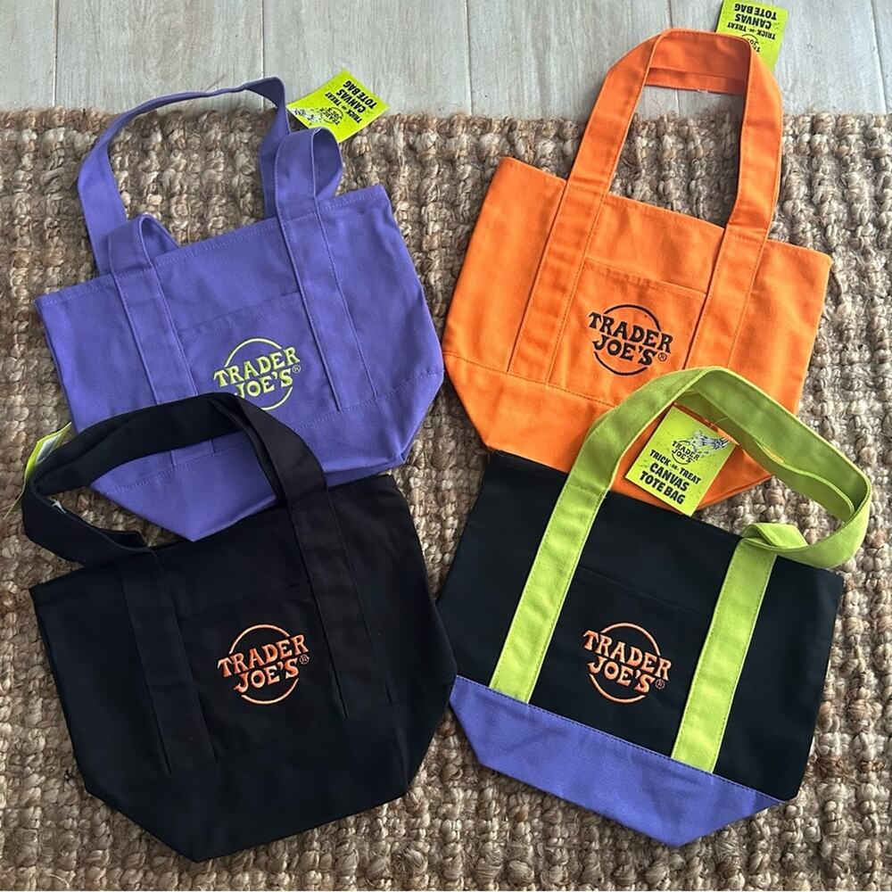 Trader Joe’s Mini Canvas Tote Bag 2025 Halloween Set of 4 NWT Limited Edition